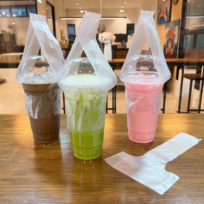 SPICY SERVED 100PCS Plastic Clear Handle Drink Containers Bags for Shops Stores Delivery Hanging Carry Take Out Beverage Coffer Milk Juice Water Tea Hole Liquid Pouches Single or Double Cups (Single Cup) - Image 5